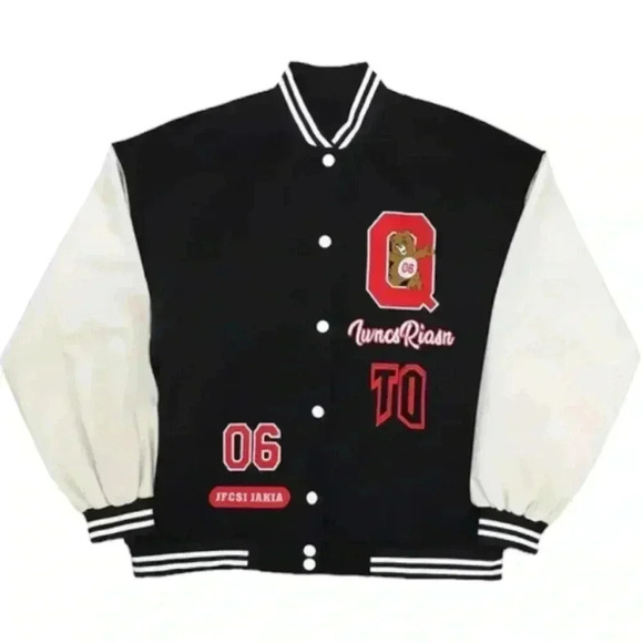 Women's Oversized Baseball Varsity Bomber Jacket with Snap Button Closure size L - Picture 11 of 13
